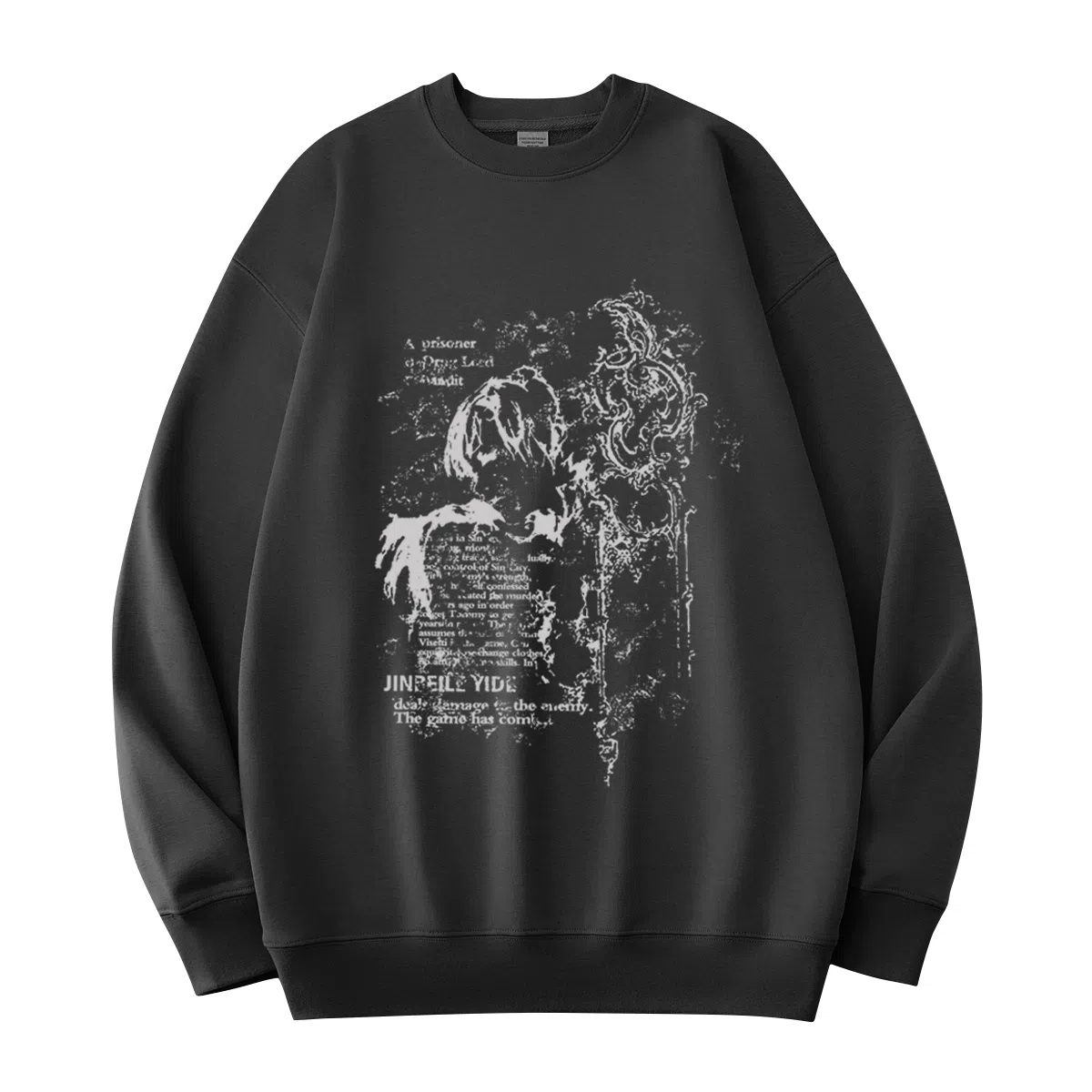 金贝勒 涂鸦字母印花圆领宽松落肩套头长袖重磅卫衣 男女同款