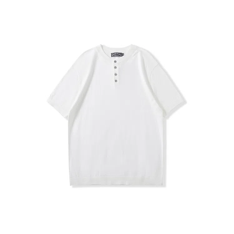 我是大卫 纯色亨利领慵懒韩系短袖针织衫 男女同款