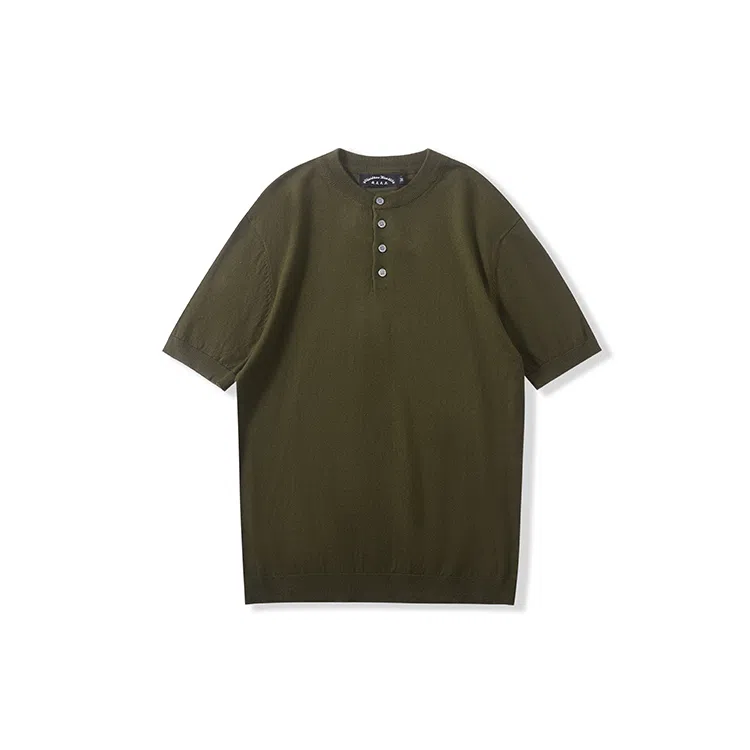 我是大卫 纯色亨利领慵懒韩系短袖针织衫 男女同款