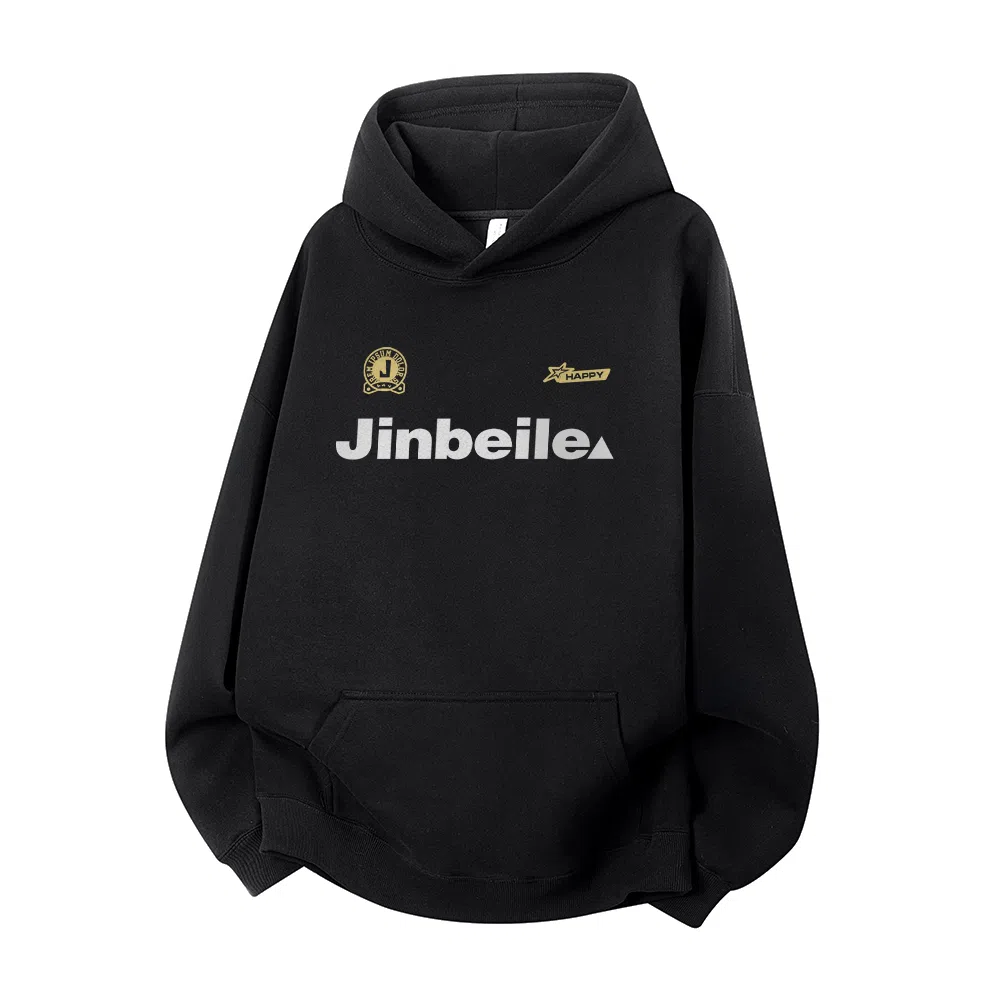 金贝勒 美式复古学院风字母印花潮流百搭重磅休闲宽松套头连帽卫衣 男女同款 黑色