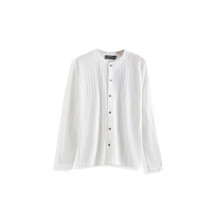 我是大卫 美式复古纯色缕空设计圆领单排扣长袖针织衫 男女同款