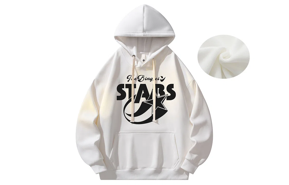 冰飞 美式复古学院风趣味星星字母图案印花宽松休闲落肩套头潮牌痞帅设计高级感小众硬挺重磅加绒加厚连帽卫衣 男女同款