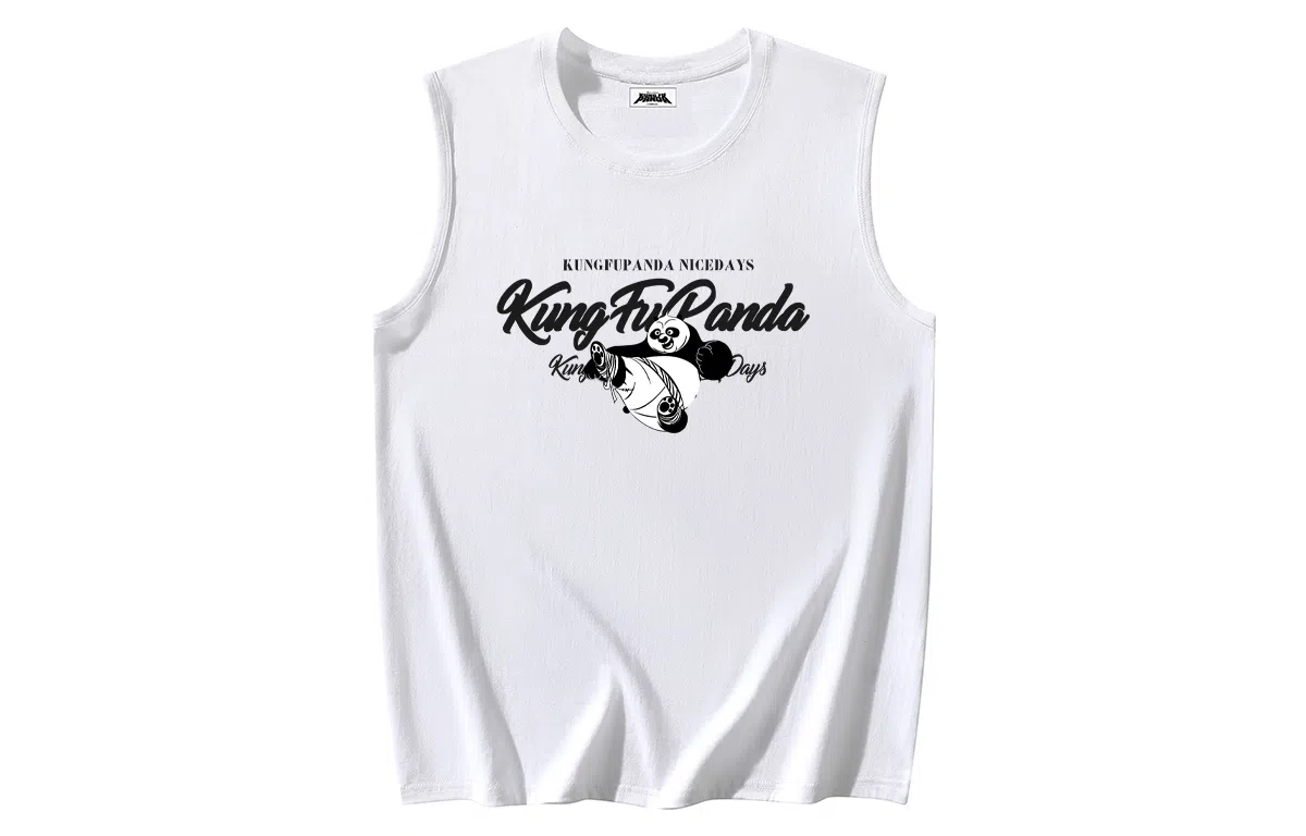 功夫熊猫 无性别主义嘻哈街头卡通字母印花宽松百搭舒适透气坎肩学院风纯棉无袖背心 男女同款