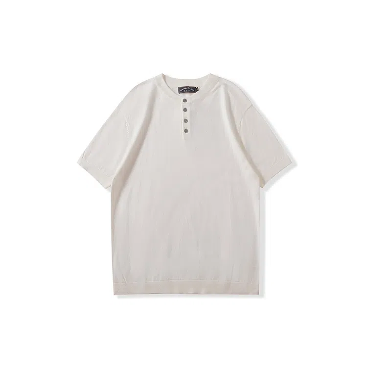 我是大卫 纯色亨利领慵懒韩系短袖针织衫 男女同款