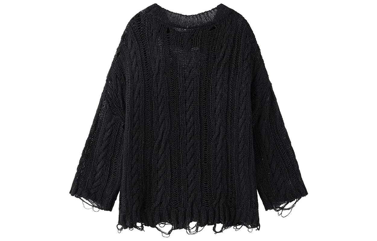 东鲸岁时记 宽松落肩袖纯色长袖针织衫 男女同款 黑色