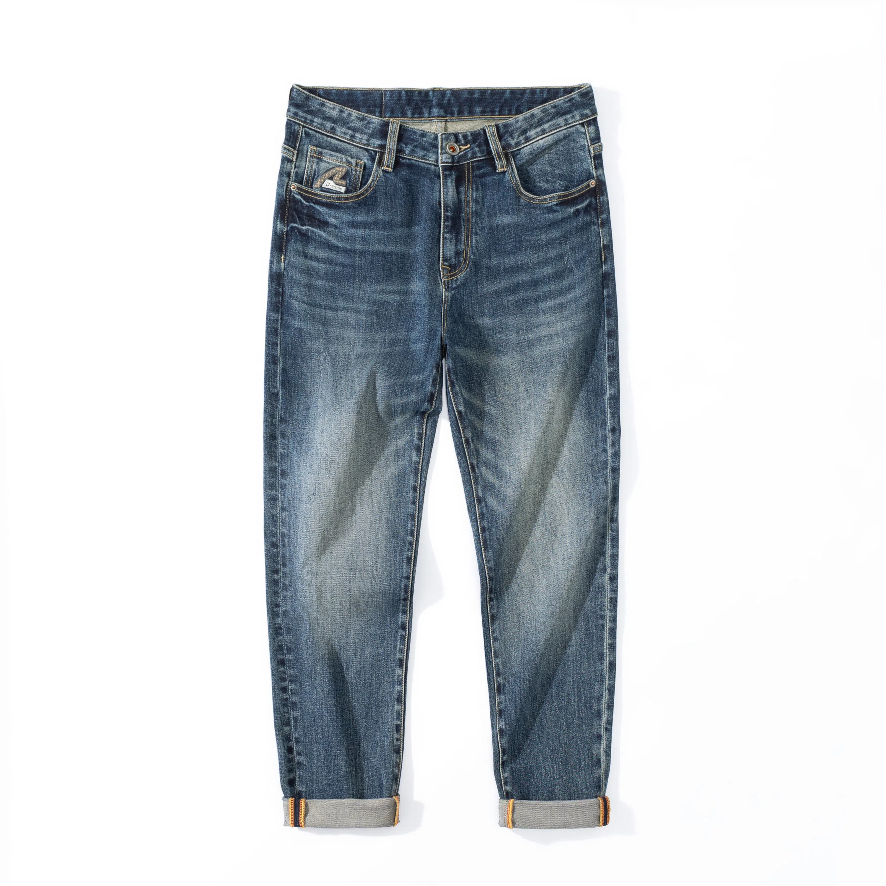 海尔斯 美式复古高街舒适时尚水洗做旧口袋宽松休闲百搭柔软亲肤直筒牛仔裤 男款 蓝色