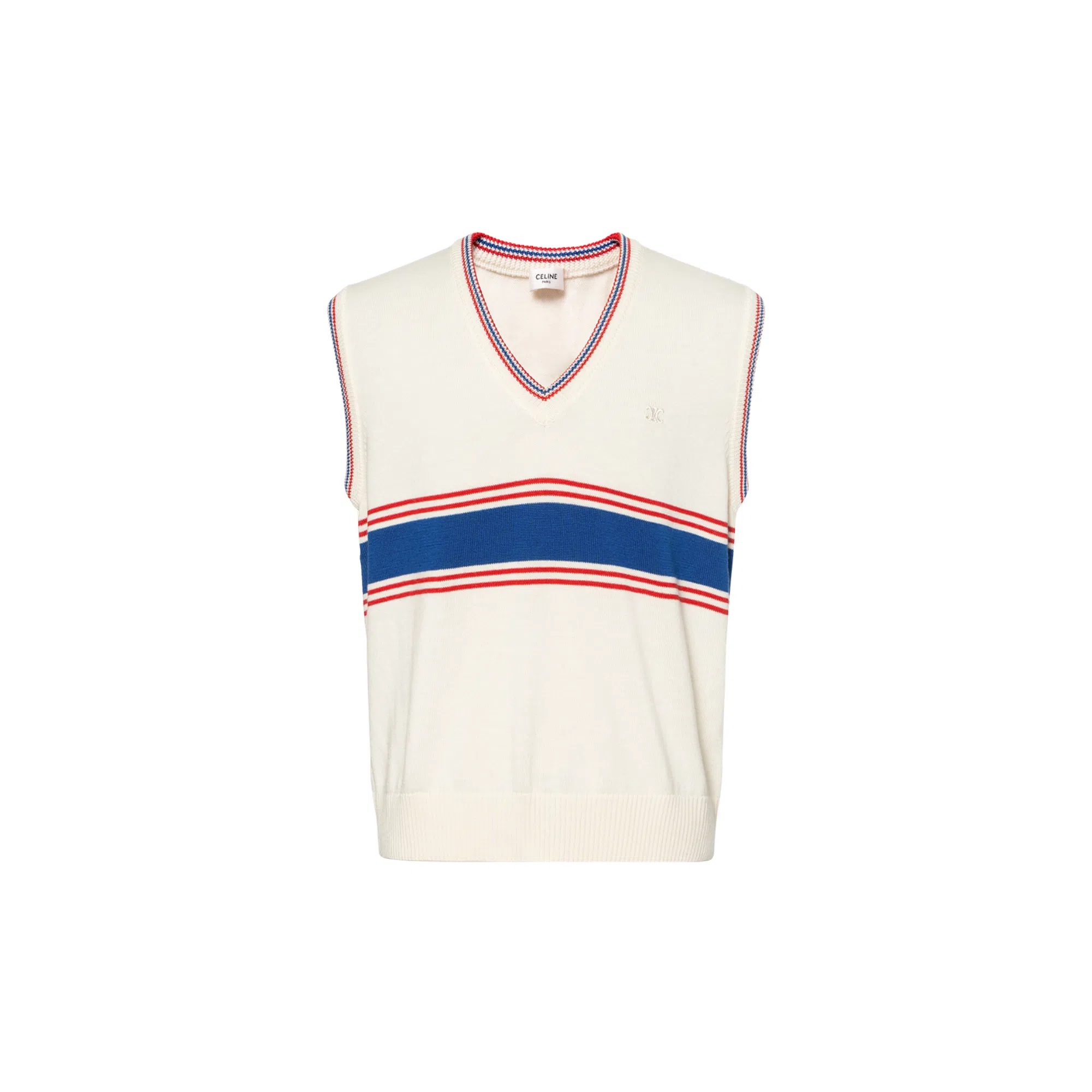 CELINE V-Neck Sweater In Striped Wool V