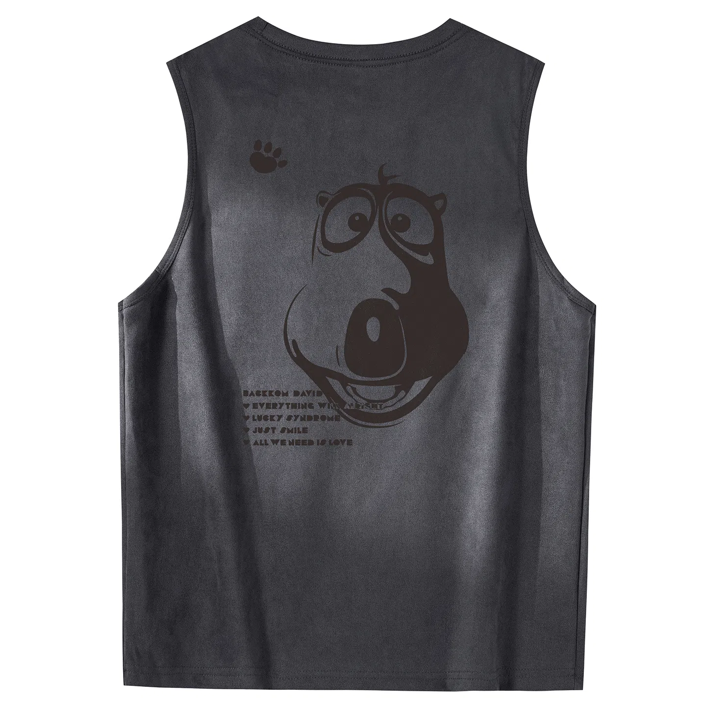 大卫贝肯 手绘艺术字母搞怪小熊印花宽松直筒背心 男女同款