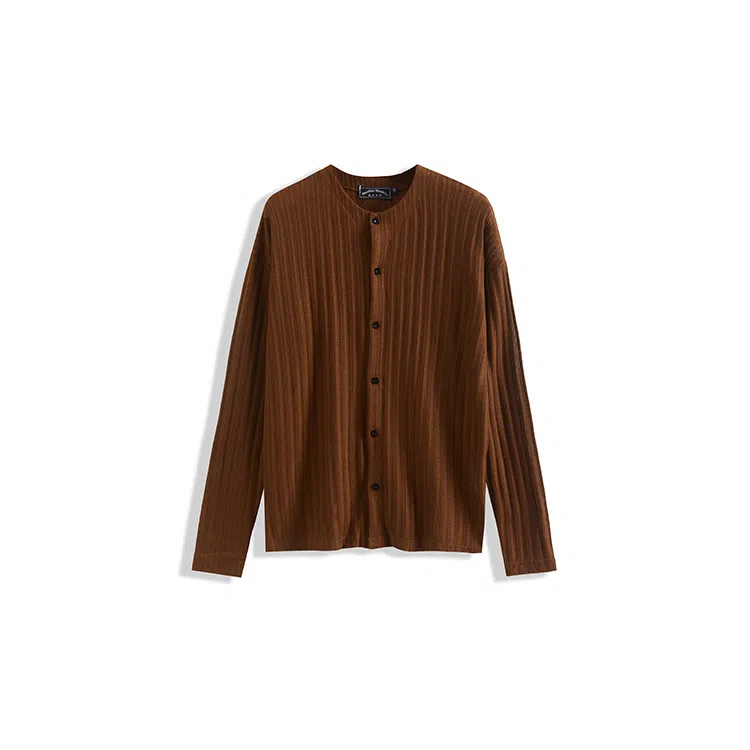 我是大卫 美式复古纯色缕空设计圆领单排扣长袖针织衫 男女同款