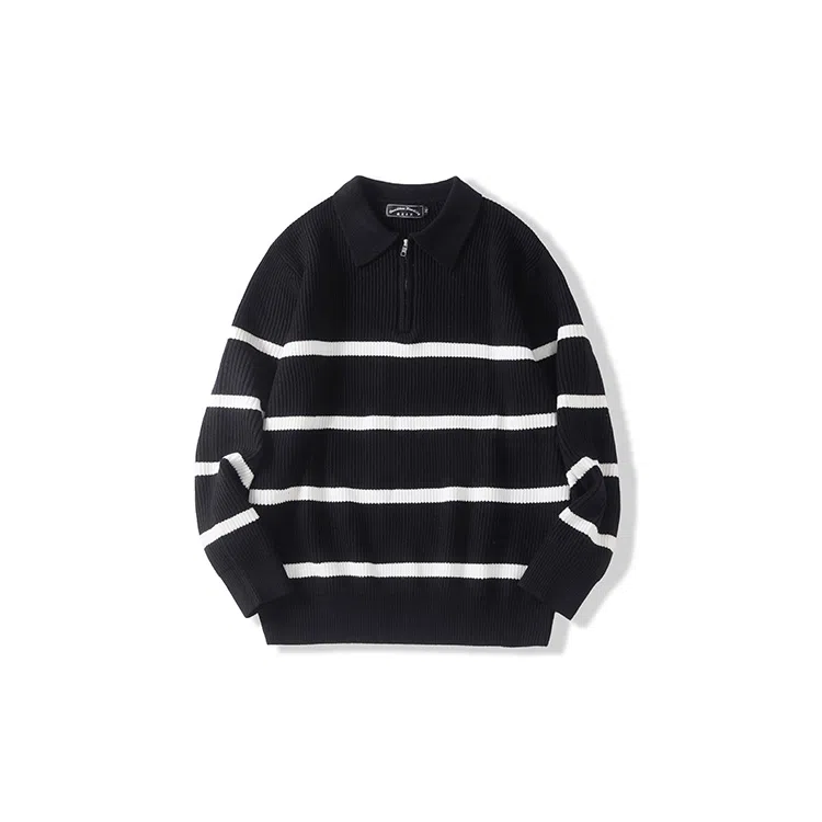 我是大卫 半开襟拉链设计套头针织衫 男女同款 黑色条纹