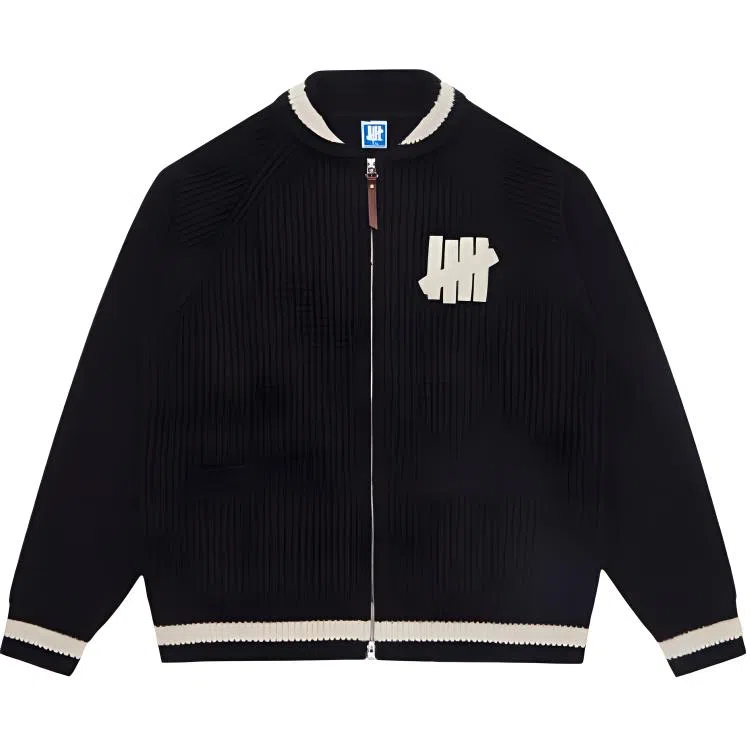 UNDEFEATED FW24 Striped Logo Baseball Collar Knit