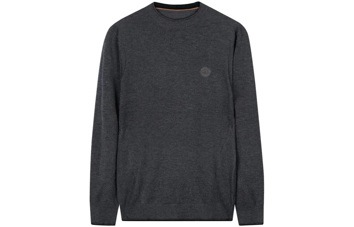 才子 圆领拼接套头修身毛衣 男款