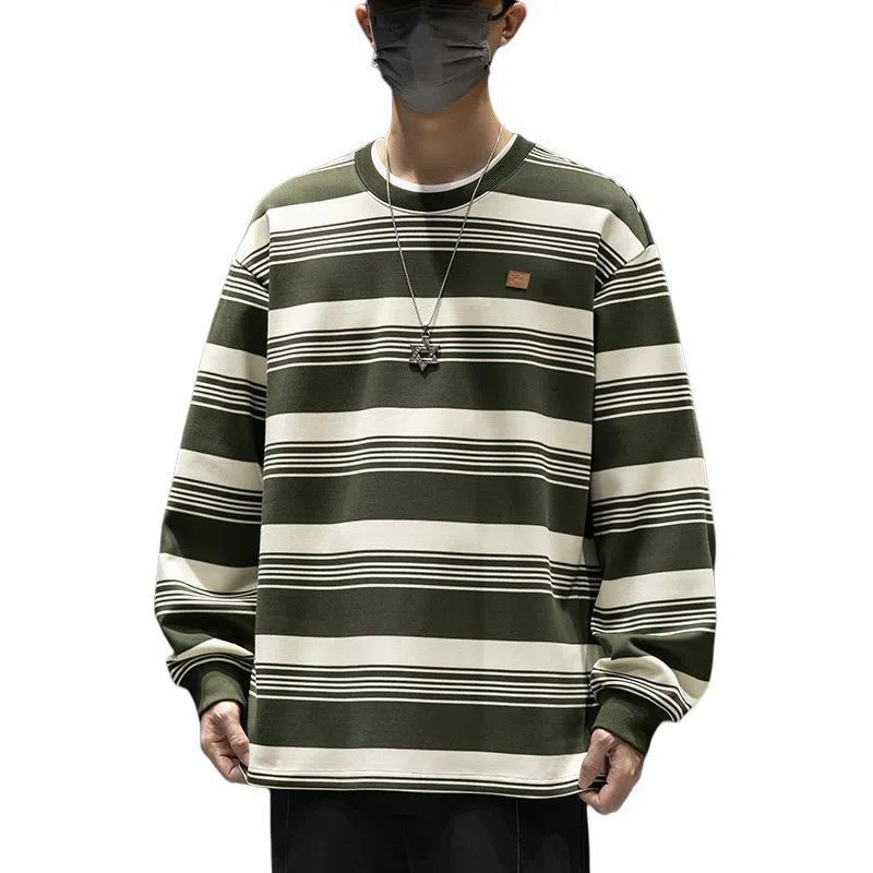 WOOD SOON Striped Loose Fit Long Sleeve Sweatshirt