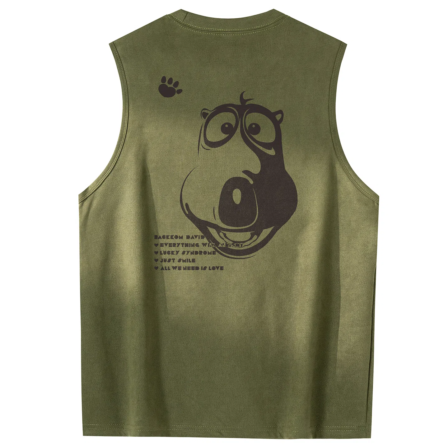 大卫贝肯 手绘艺术字母搞怪小熊印花宽松直筒背心 男女同款