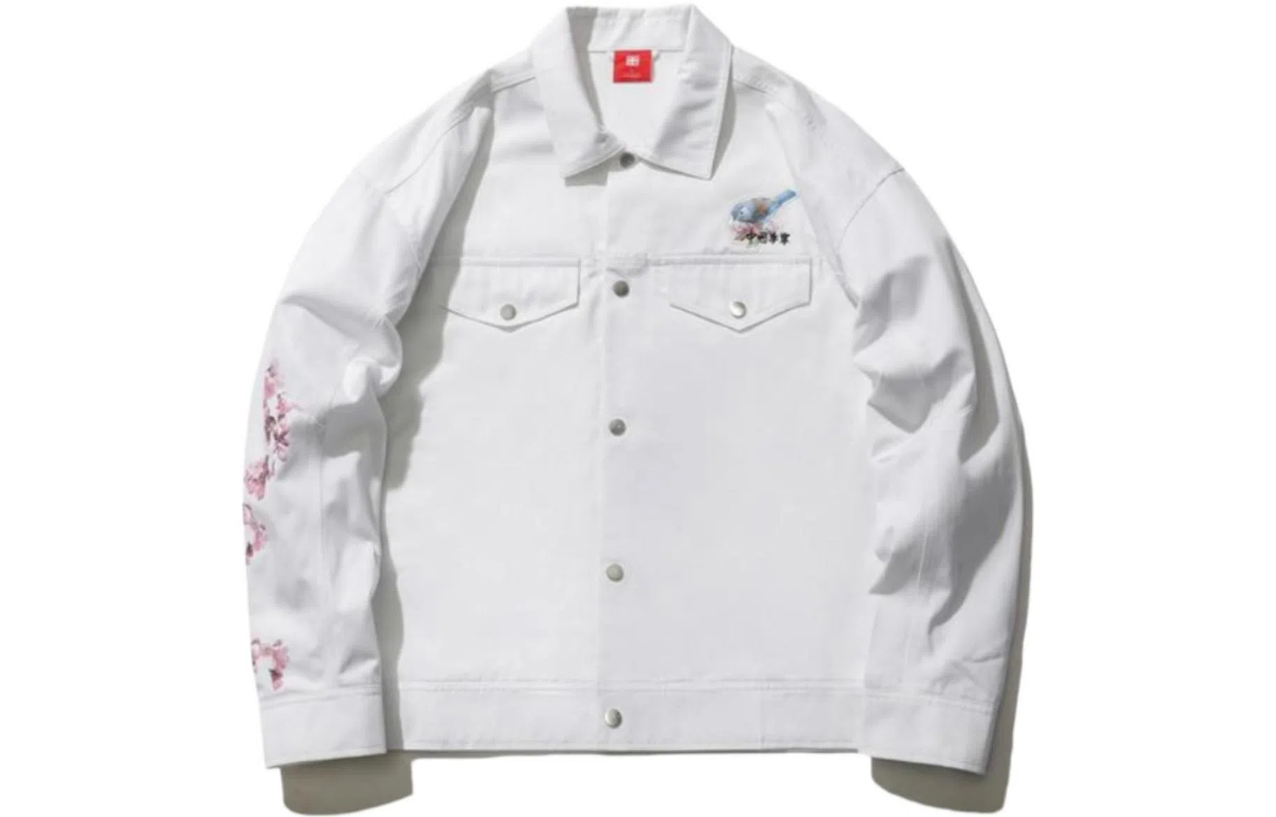 中国李宁 中国 樱花系列 花卉图案印花运动夹克 男款 白色