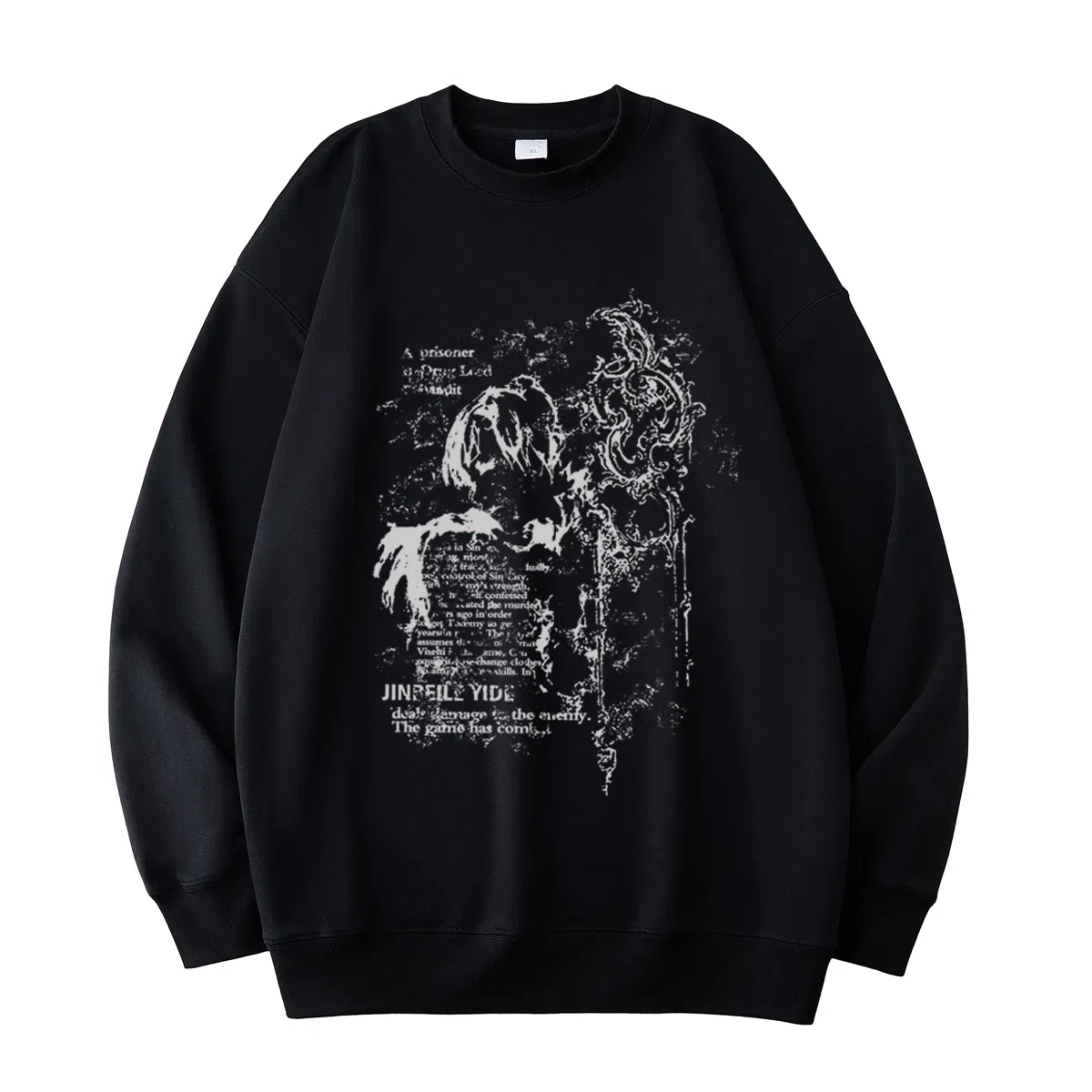 金贝勒 涂鸦字母印花圆领宽松落肩套头长袖重磅卫衣 男女同款