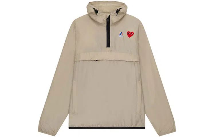CDG Play x K-Way Half Zip Jacket Beige logo