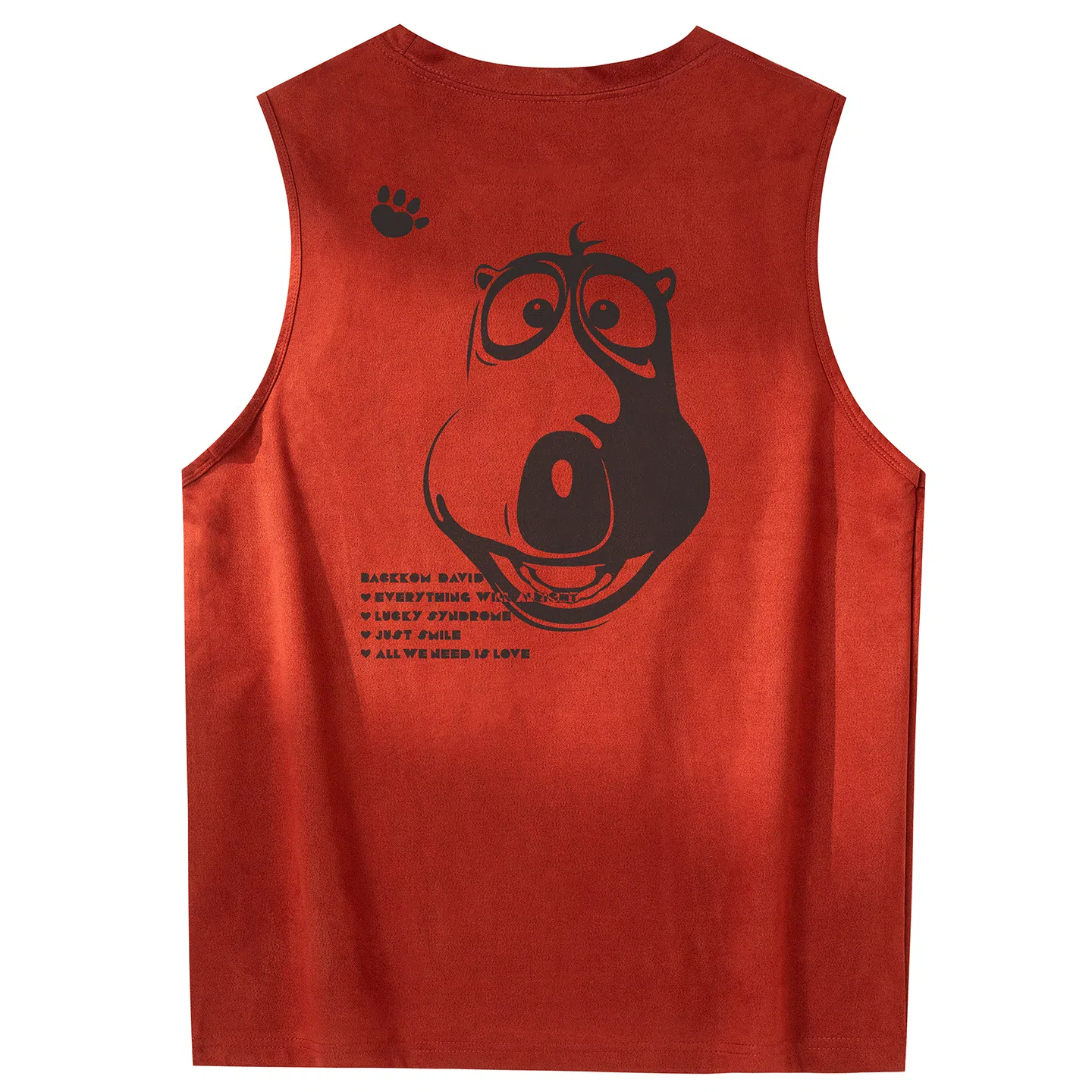 大卫贝肯 手绘艺术字母搞怪小熊印花宽松直筒背心 男女同款