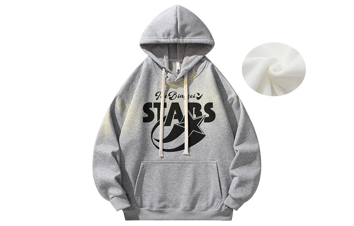 冰飞 美式复古学院风趣味星星字母图案印花宽松休闲落肩套头潮牌痞帅设计高级感小众硬挺重磅加绒加厚连帽卫衣 男女同款