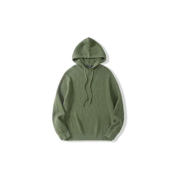 我是大卫 纯色简约慵懒风连帽套头长袖针织衫 男女同款 军绿色