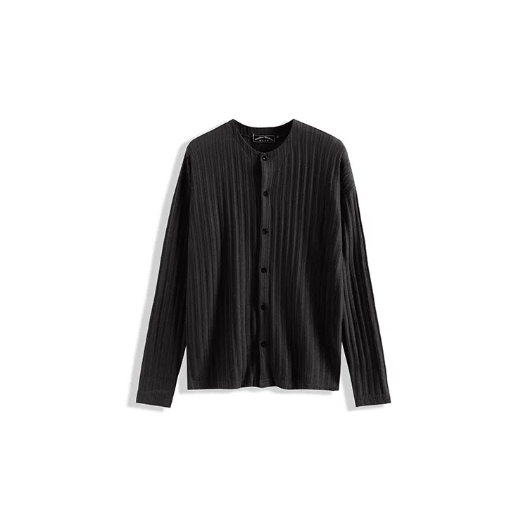 我是大卫 美式复古纯色缕空设计圆领单排扣长袖针织衫 男女同款