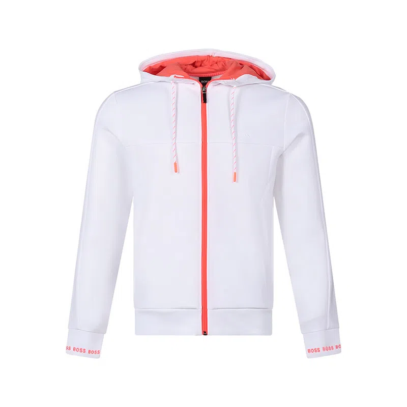 HUGO BOSS Logo Embroidered Hoodie Jacket White