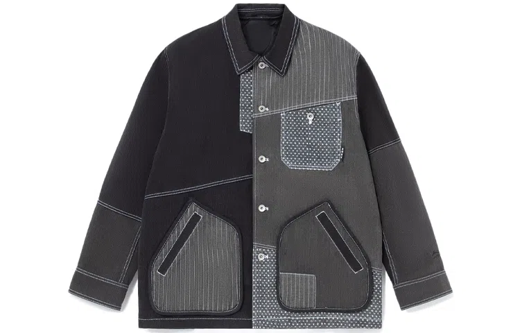 李宁 滑板系列 宽松拼接设计三合一长袖夹克 男款 黑色