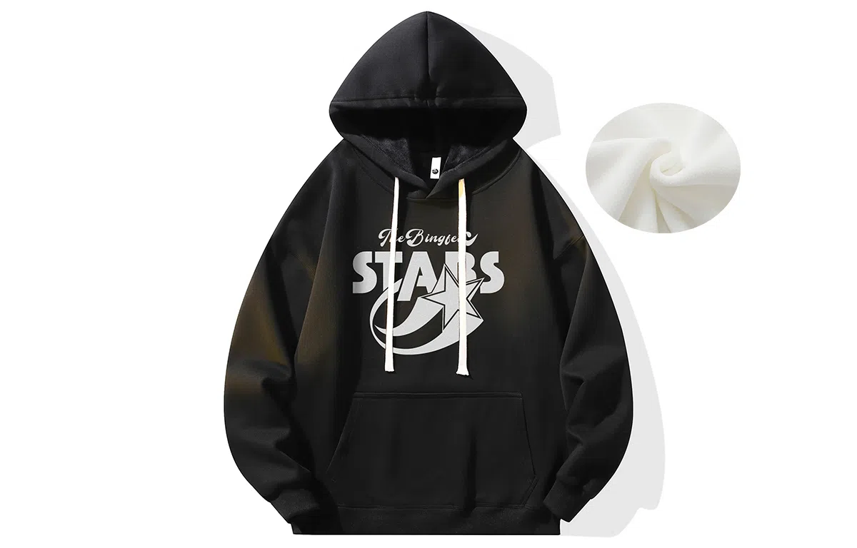 冰飞 美式复古学院风趣味星星字母图案印花宽松休闲落肩套头潮牌痞帅设计高级感小众硬挺重磅加绒加厚连帽卫衣 男女同款