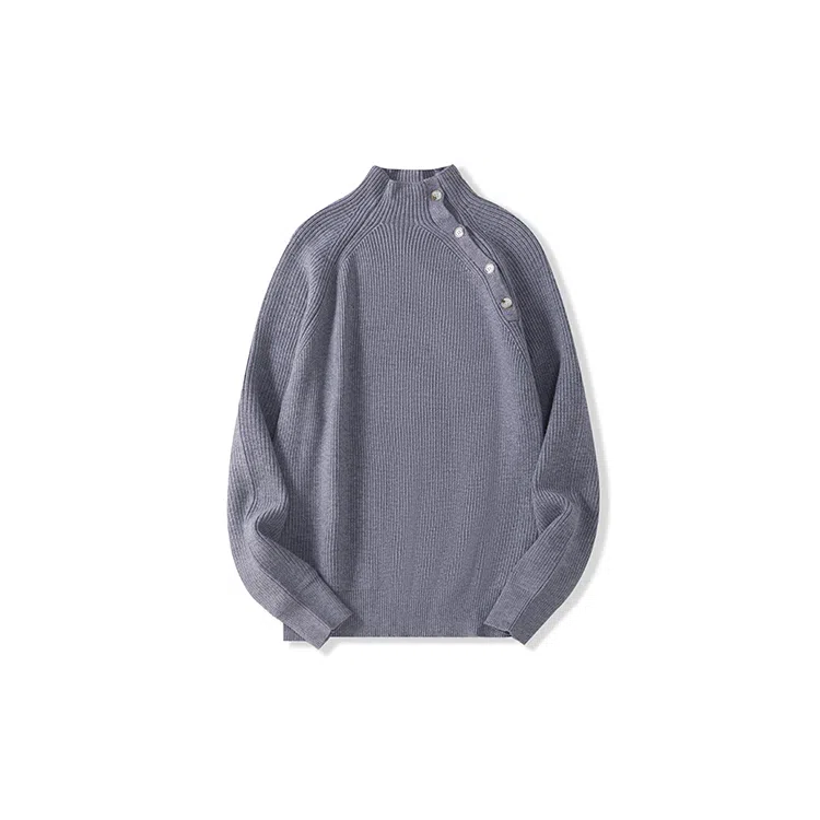 我是大卫 纯色半高领插肩袖套头针织衫 男女同款