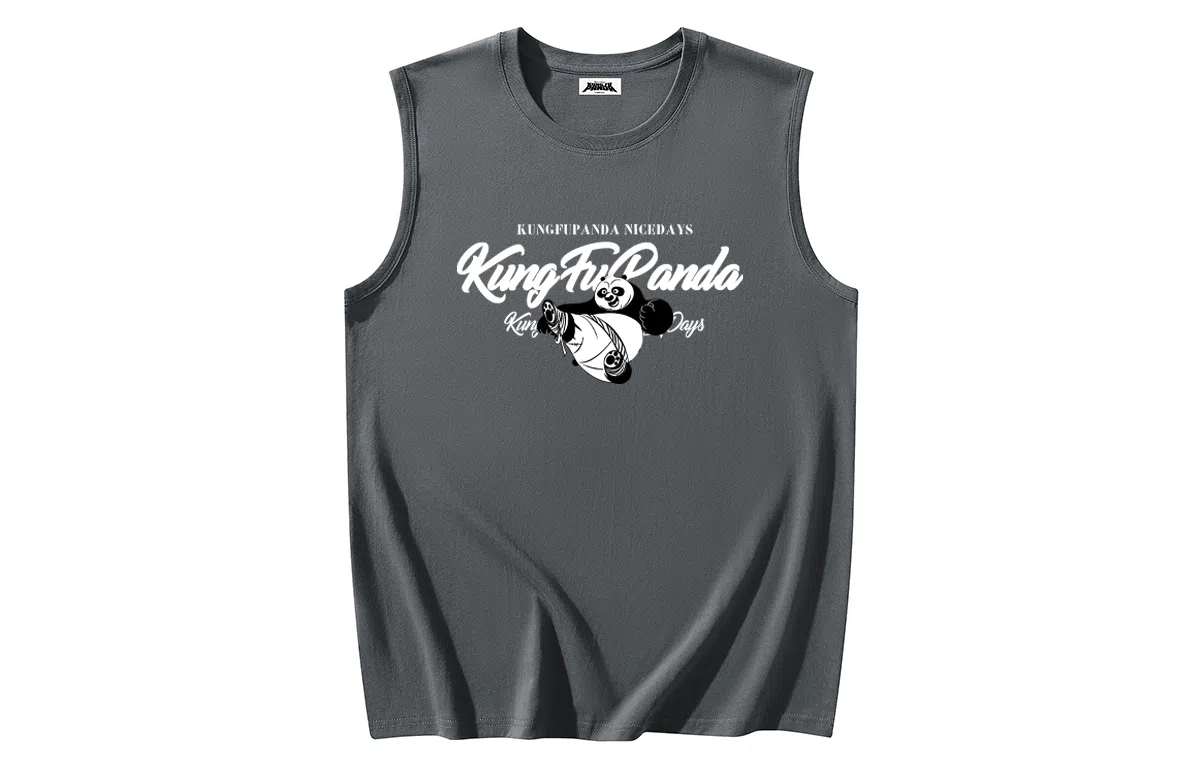 功夫熊猫 无性别主义嘻哈街头卡通字母印花宽松百搭舒适透气坎肩学院风纯棉无袖背心 男女同款
