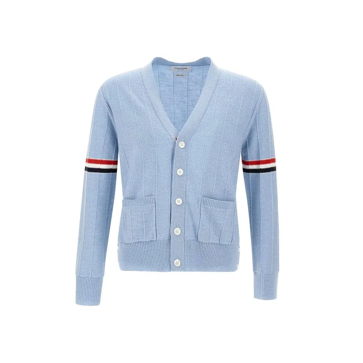 THOM BROWNE Wool Relaxed V-Neck Armband Cardigan V