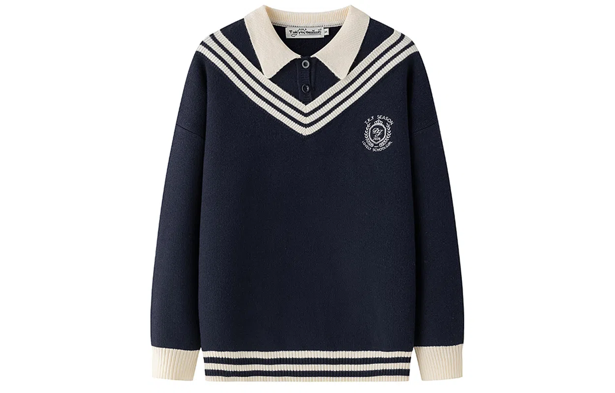 东鲸岁时记 经典基础款宽松学院风慵懒风开衫针织衫 男女同款 藏青色