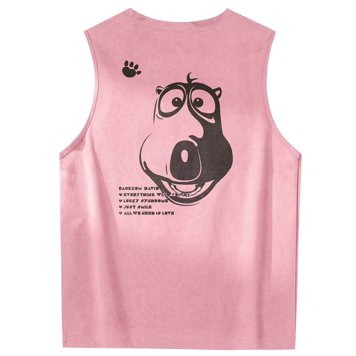 大卫贝肯 手绘艺术字母搞怪小熊印花宽松直筒背心 男女同款