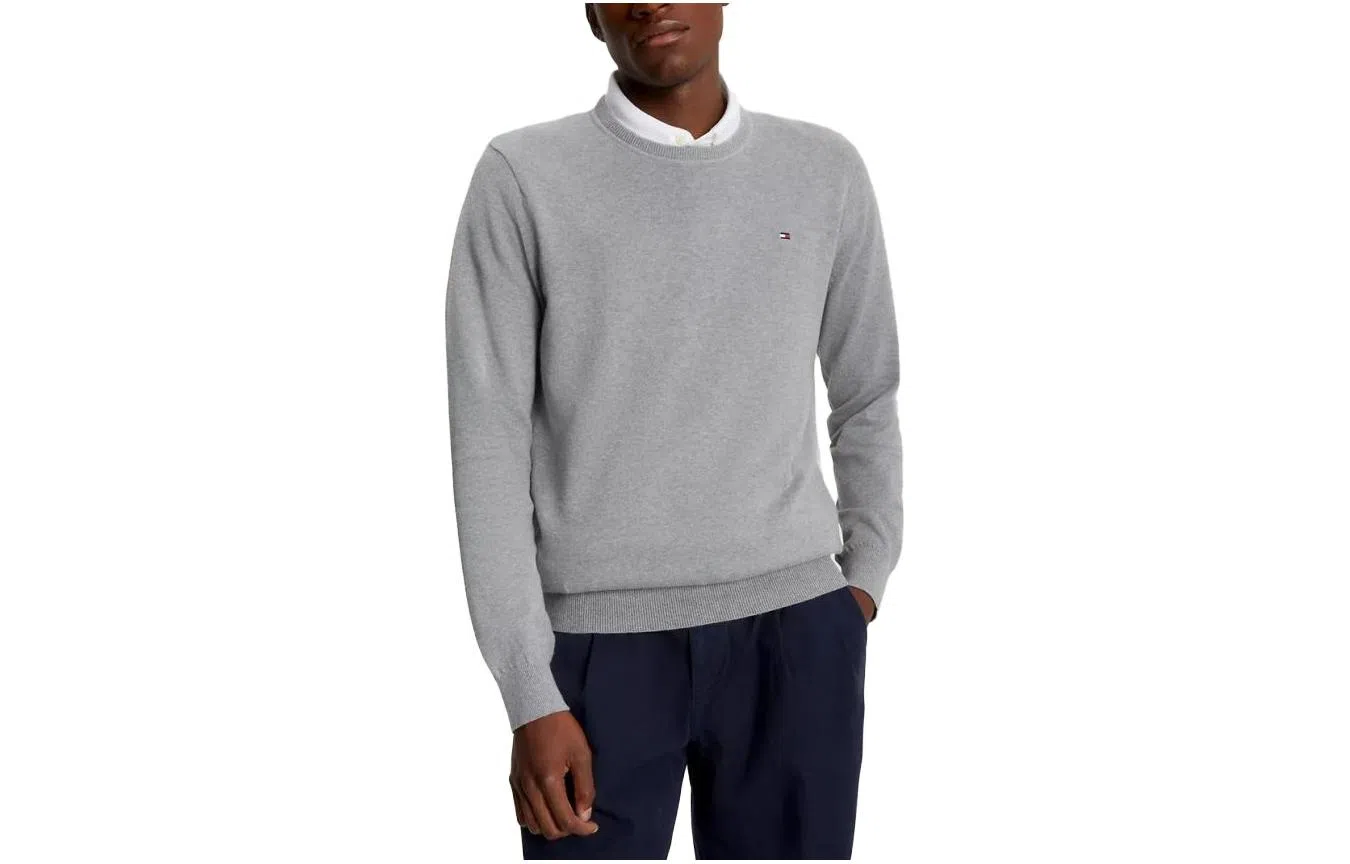Tommy Hilfiger FW23 Solid Crewneck Sweater Sweaters Grey Heather Logo
