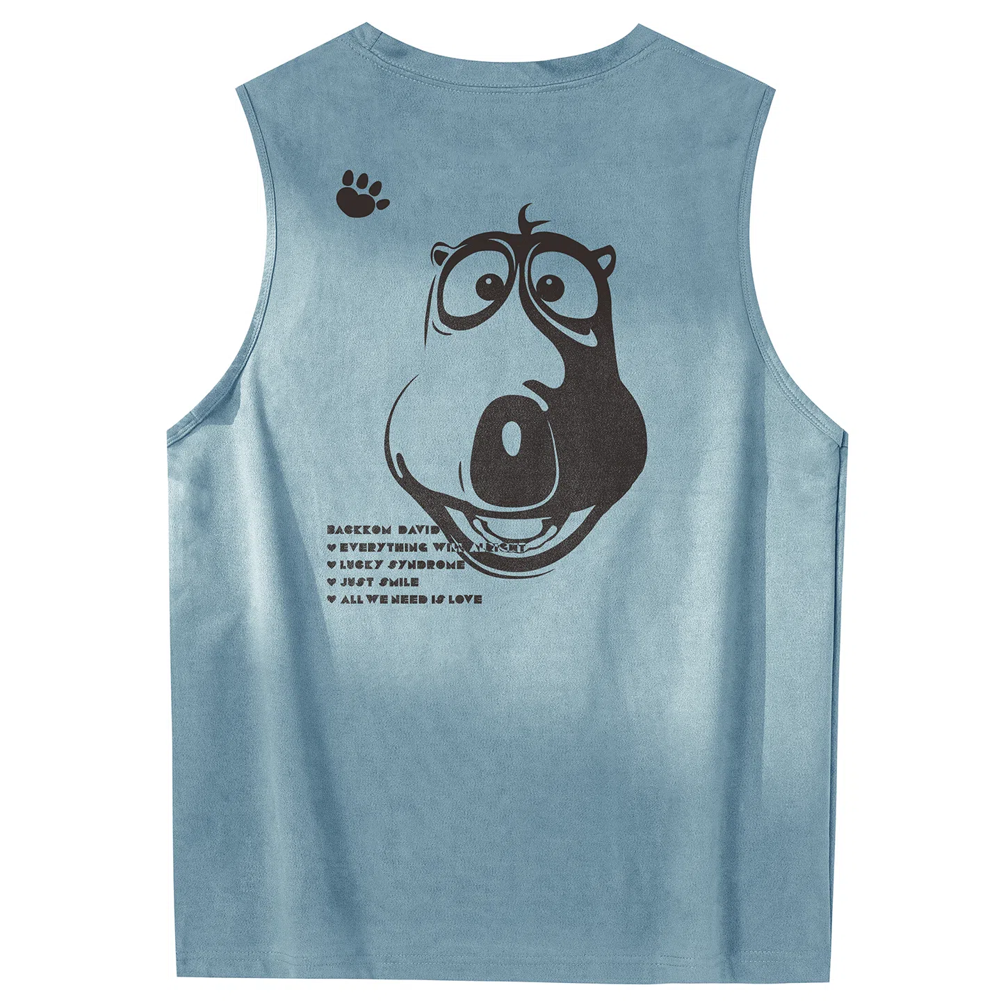 大卫贝肯 手绘艺术字母搞怪小熊印花宽松直筒背心 男女同款