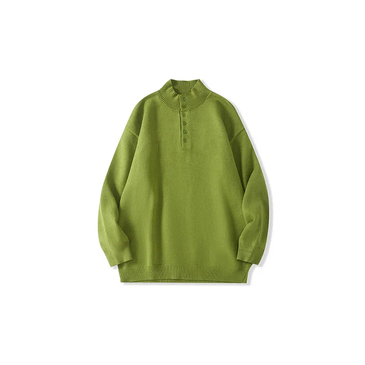 我是大卫 纯色半开襟宽松休闲长袖针织衫 男女同款