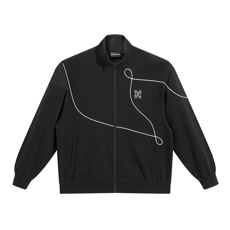 PEACEBIRD MEN Colorblock Embroidered Zip Sweatshirt Black