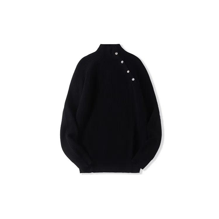 我是大卫 纯色半高领插肩袖套头针织衫 男女同款