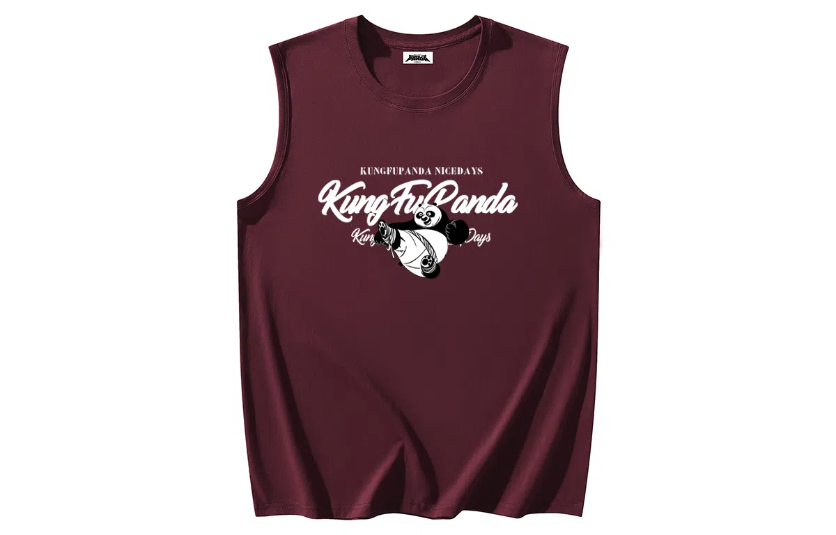 功夫熊猫 无性别主义嘻哈街头卡通字母印花宽松百搭舒适透气坎肩学院风纯棉无袖背心 男女同款