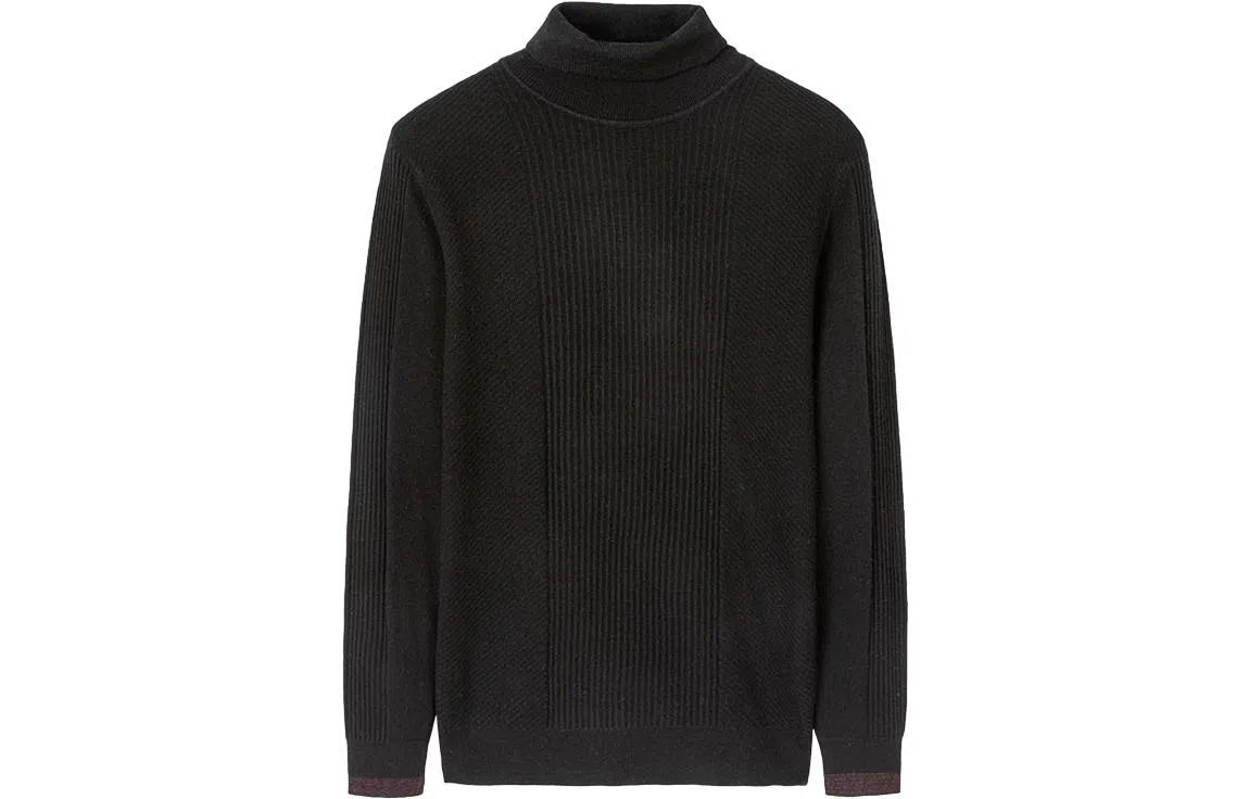 才子 男装纯羊毛高领套头竖纹提花内搭柔软打底毛衣 男款