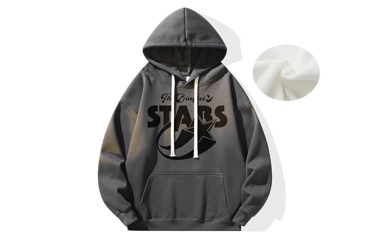 冰飞 美式复古学院风趣味星星字母图案印花宽松休闲落肩套头潮牌痞帅设计高级感小众硬挺重磅加绒加厚连帽卫衣 男女同款