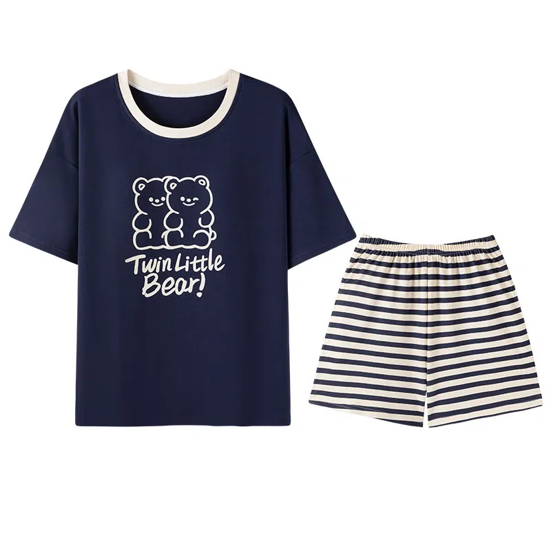 兰缪 亲肤透气薄款短袖休闲睡衣套装 女款 图片色