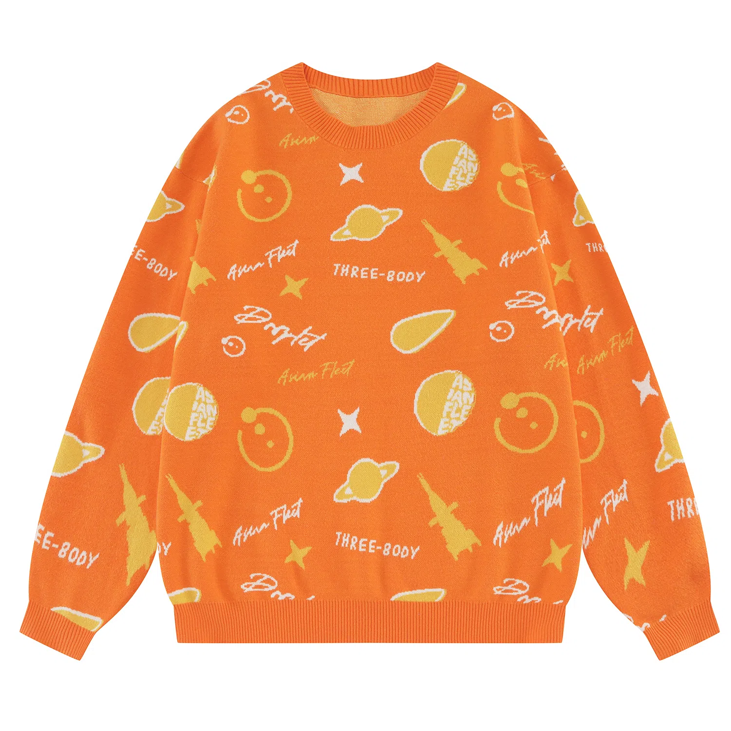 三体 水滴战舰末日之战系列 美式高街休闲满印趣味创意提花保暖圆领宽松简约打底针织衫 男女同款