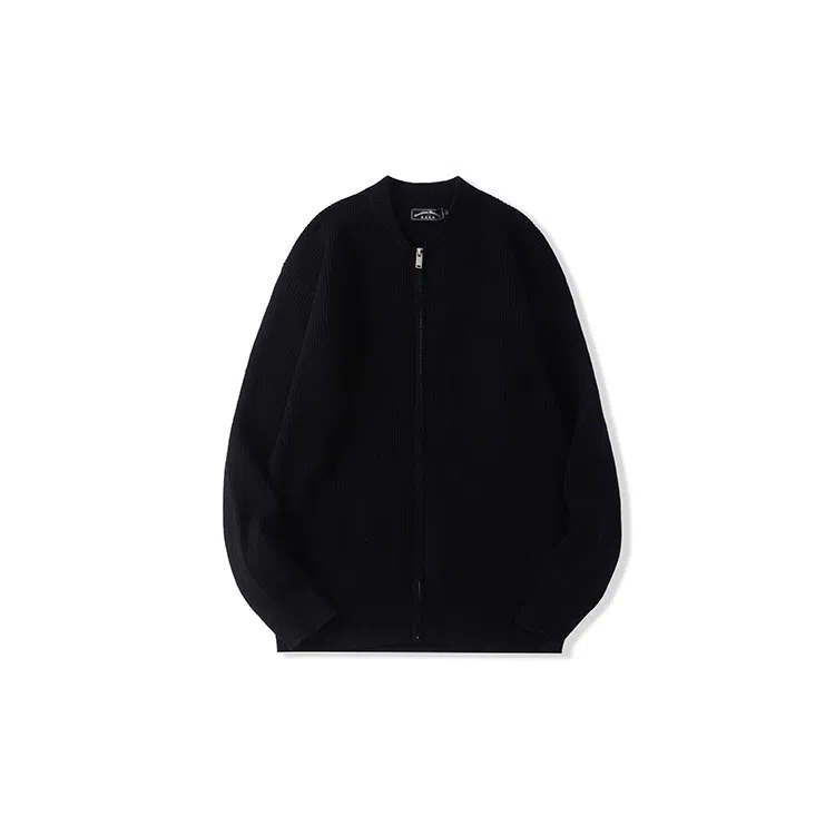 我是大卫 纯色棒球领拉链保暖加厚宽松休闲针织衫 男女同款