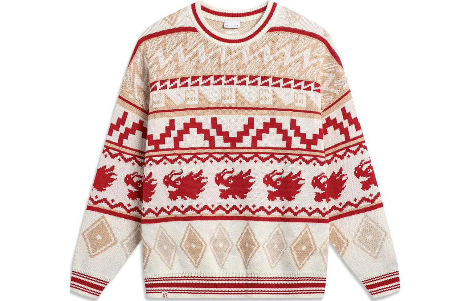 中国李宁 日进斗金系列 套头圆领休闲长袖毛衣 男款 米白色