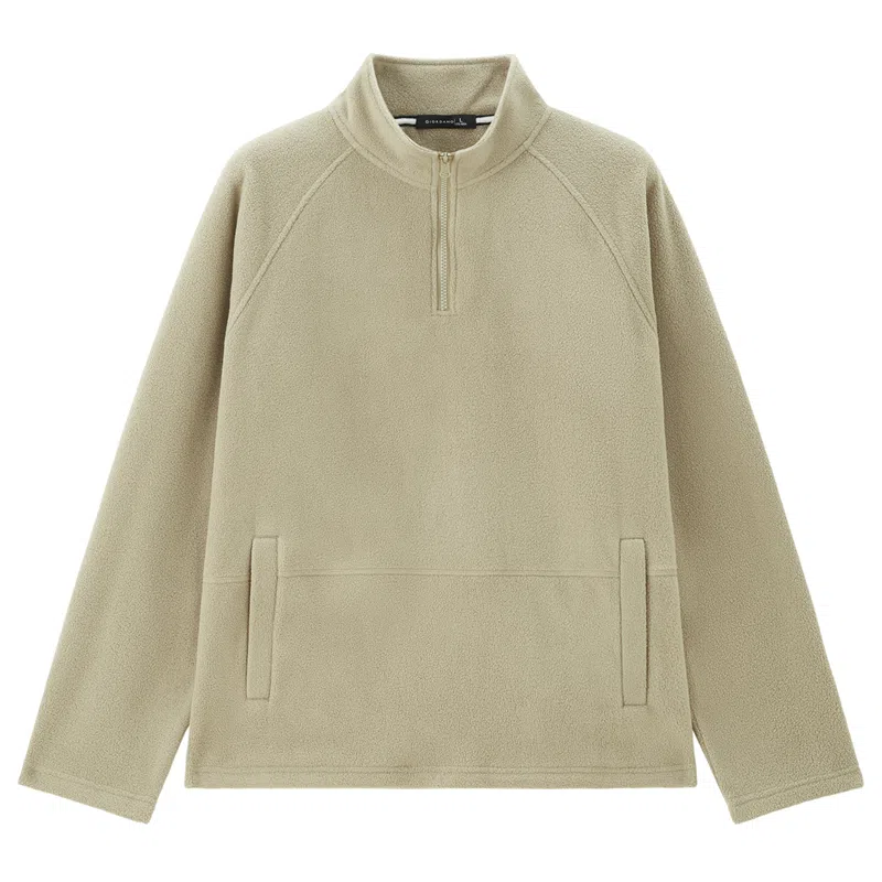 佐丹奴 摇粒绒破骨立领半开胸插肩针织宽松厚款纯色长袖卫衣 男款