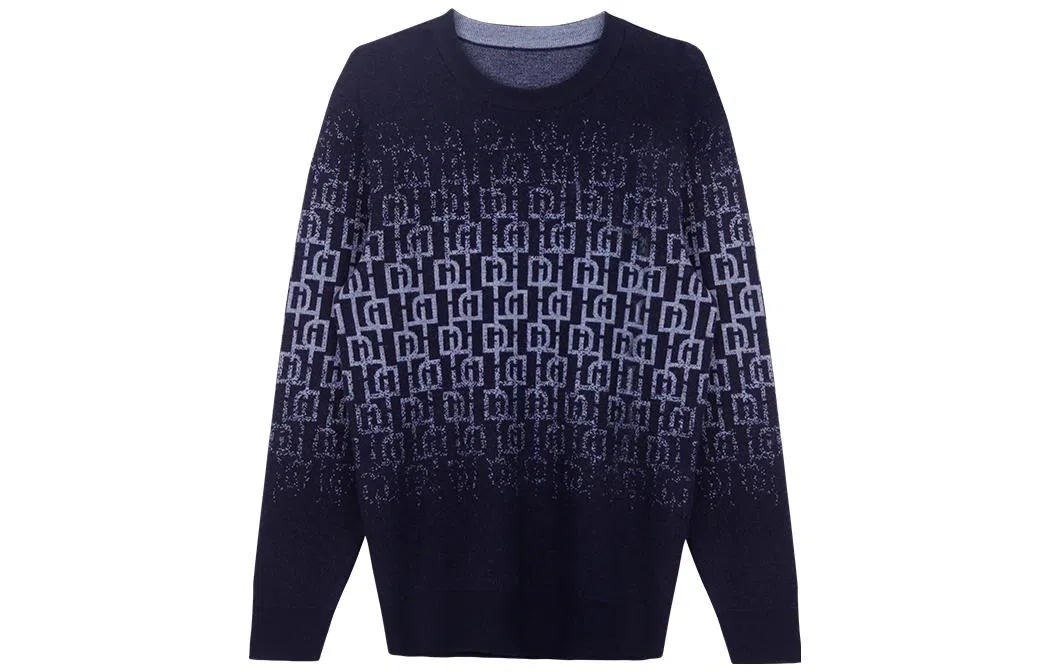 才子 圆领撞色提花休闲毛衣 男款