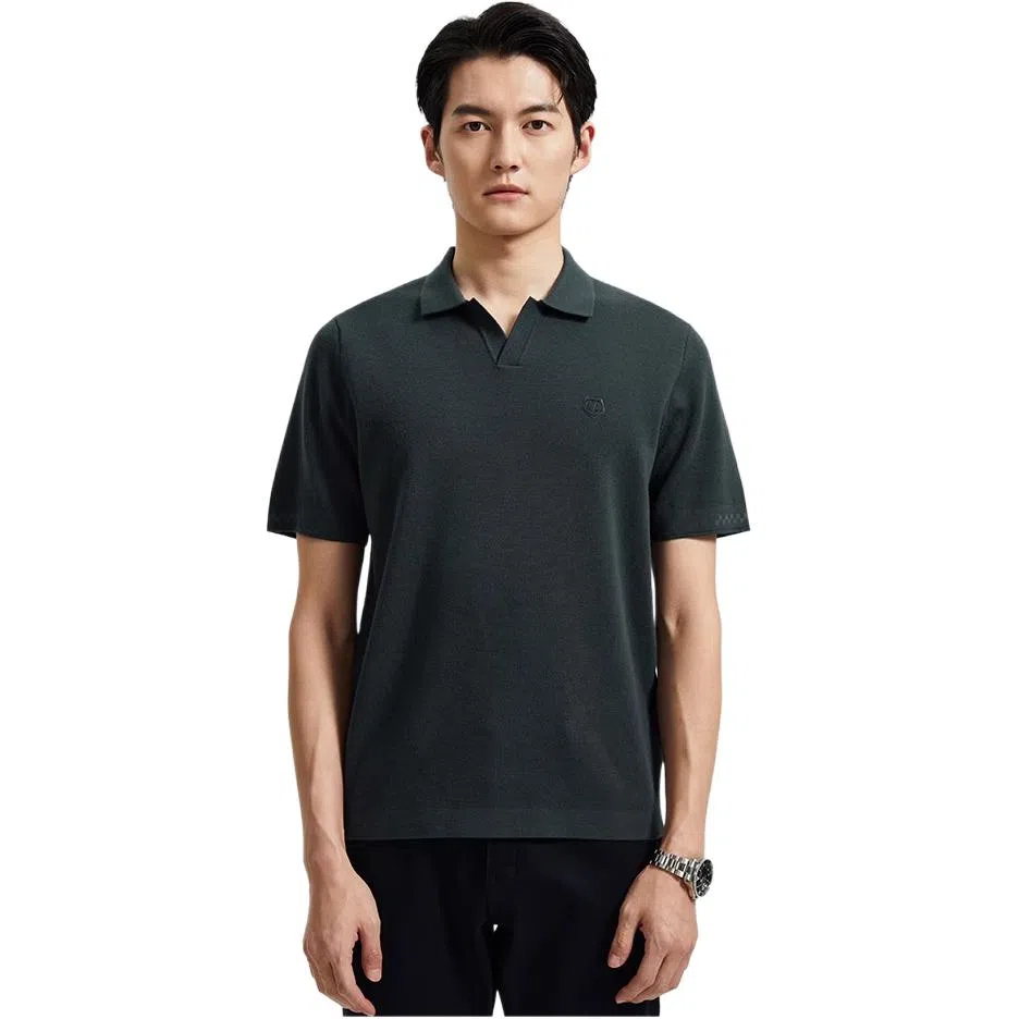 迪柯尼 纯色翻领简约短袖针织衫 男款