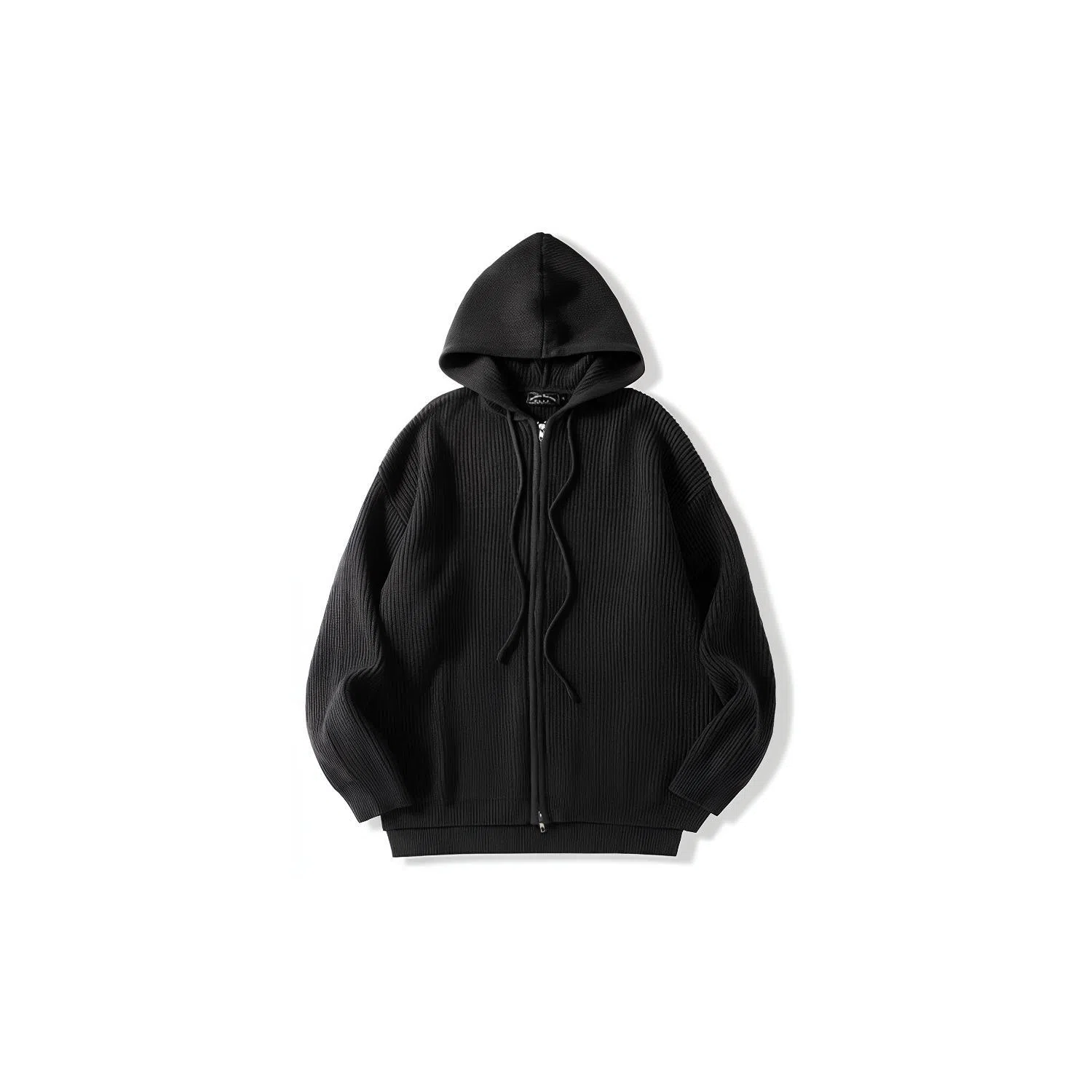 我是大卫 纯色落肩宽松连帽拉链针织衫 男女同款 黑色