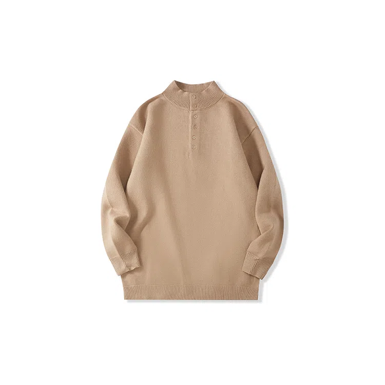 我是大卫 纯色半开襟宽松休闲长袖针织衫 男女同款